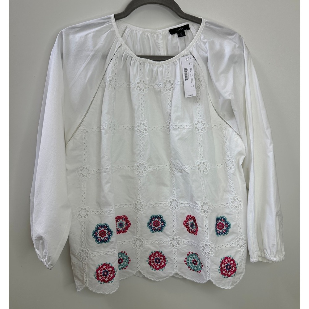 NWT J.Crew White Embroidered Floral Eyelet Blouse Puff Sleeve Top AM639 Medium - Picture 11 of 11